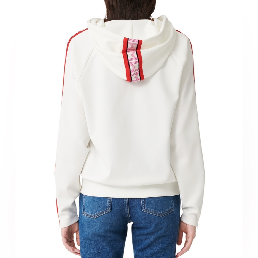 Maje Terrasse Neoprene  White Hoodie with Red Stripes and Pink Logo - Picture 4 of 7